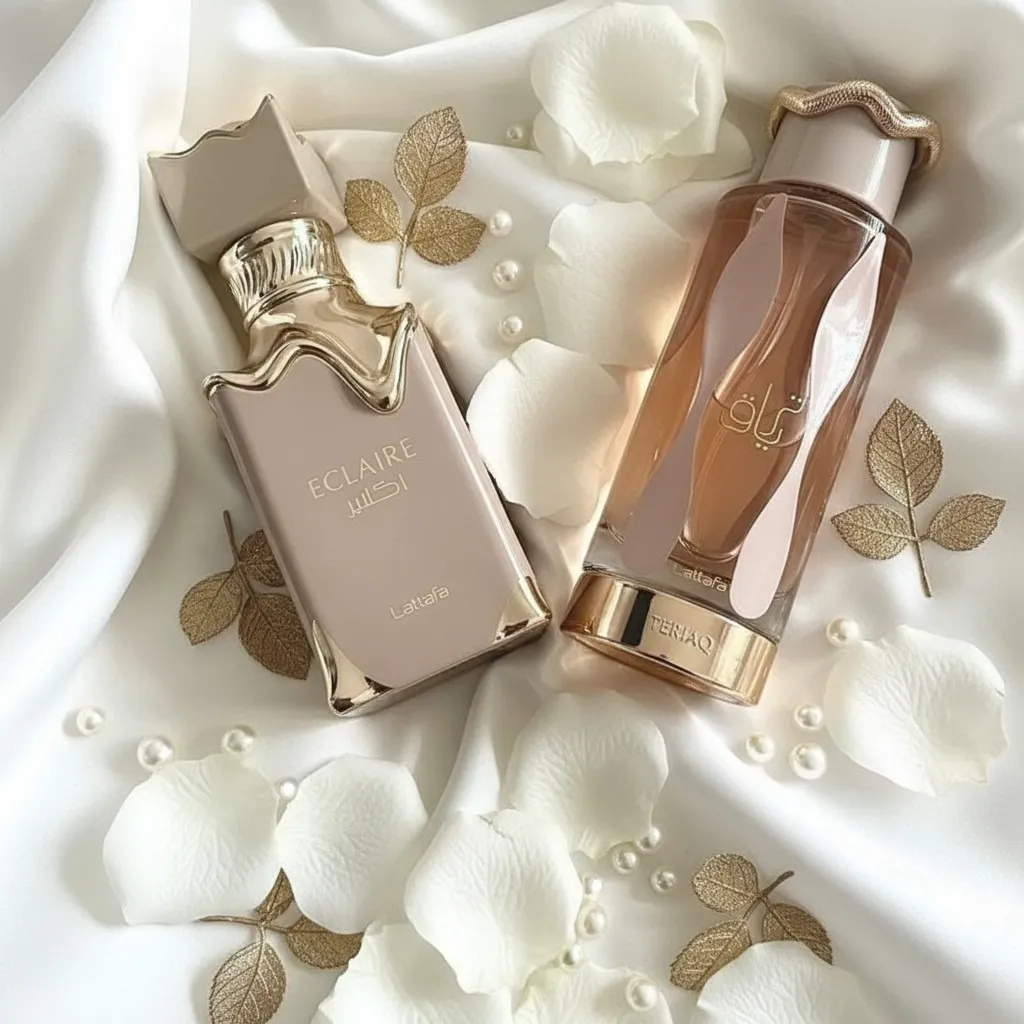Golden Scent perfume bottles styled in a soft editorial composition